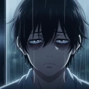 sad anime PFP tired eyes dark lighting