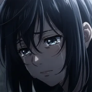 sad anime girl icon melancholic expression
