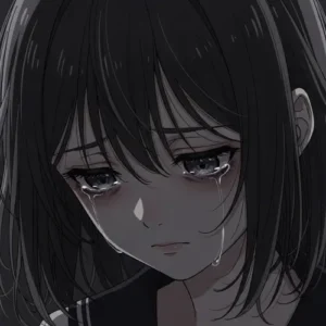 sad anime girl PFP touching expression profile
