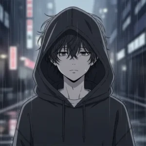 sad anime boy profile picture dark background
