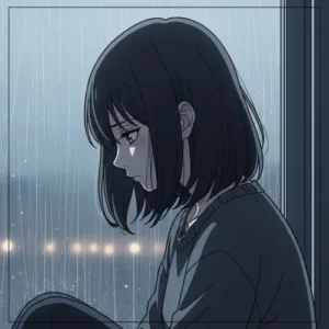 sad anime girl PFP soft tears quiet pose
