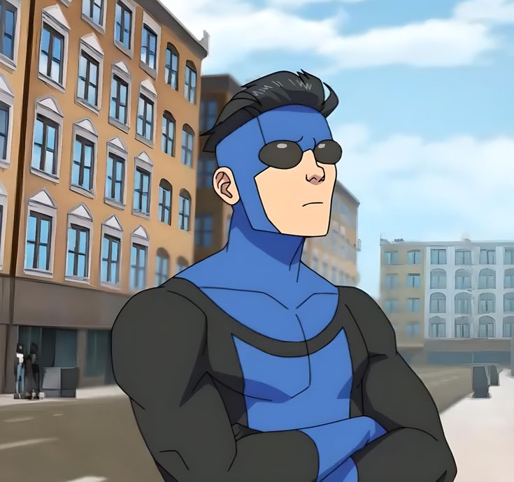 Invincible blue suit PFP in classic hero pose