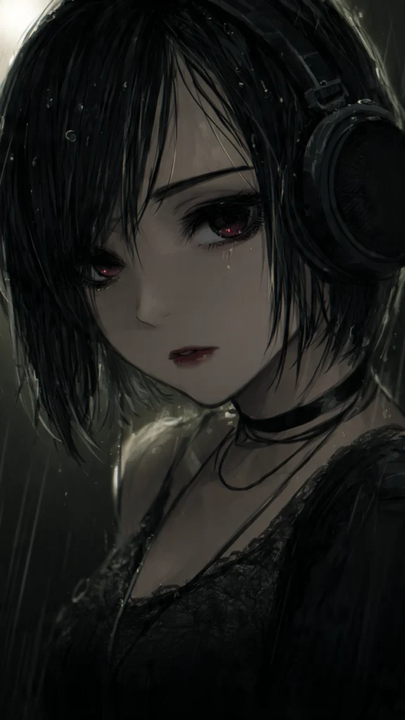 dark aesthetic sad anime girl stylized shadows