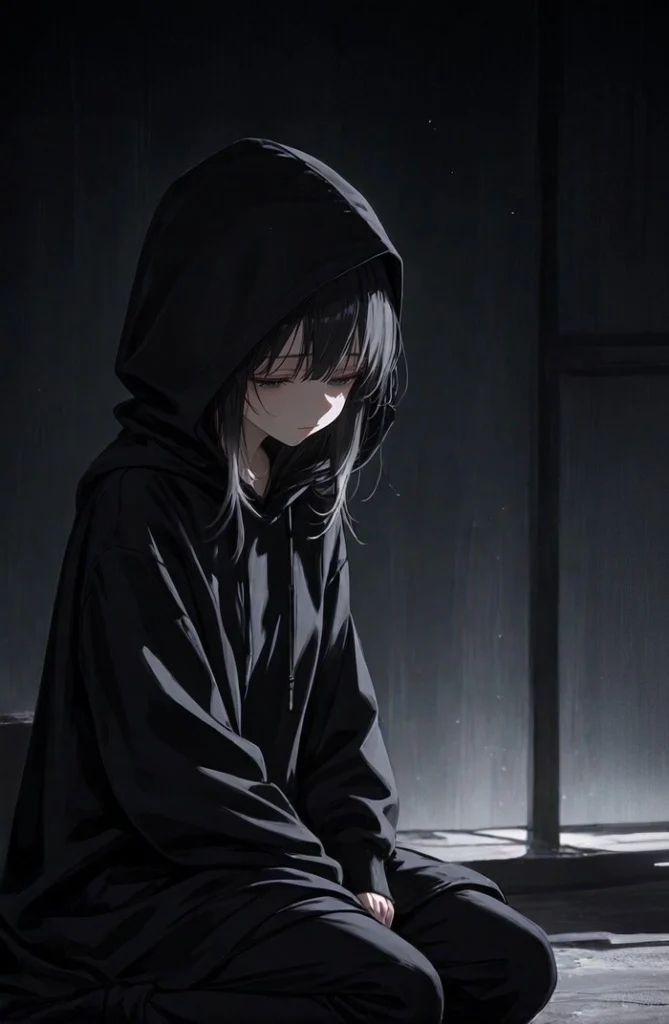 dark aesthetic sad anime girl high contrast
