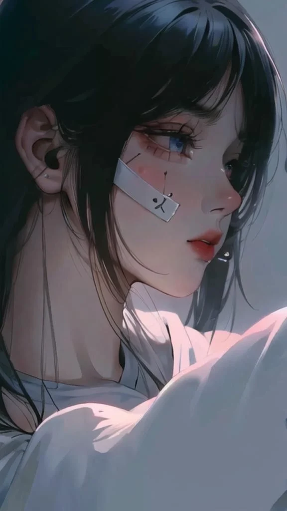 cute sad anime girl soft warm tones