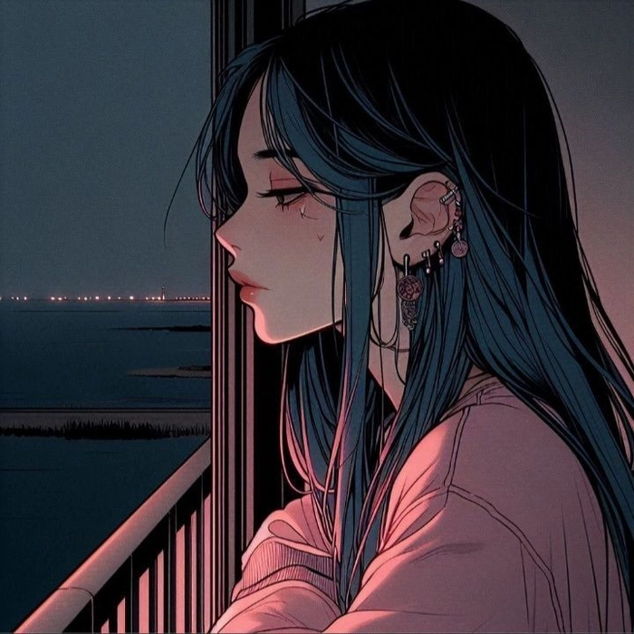 anime girl sad aesthetic lavender tones