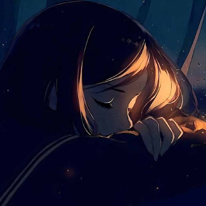 dark sad anime girl deep blue black palette