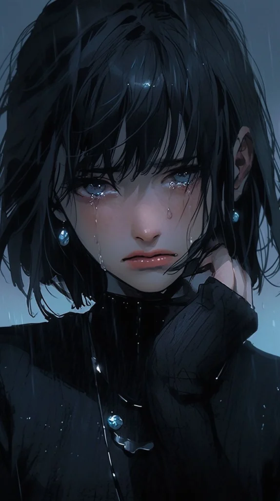 anime sad girl crying close-up portrait