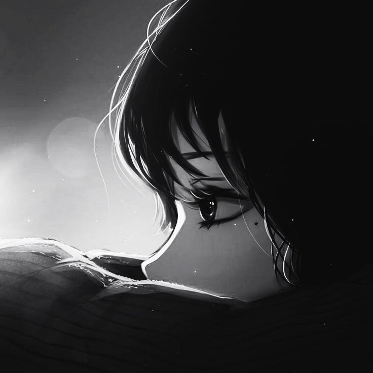 Sad anime aesthetic PFP with expressive eyes and desaturated atmospheric background