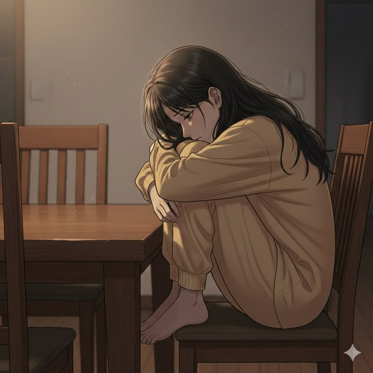 Aesthetic sad PFP girl with soft downcast gaze and blurred city light background
