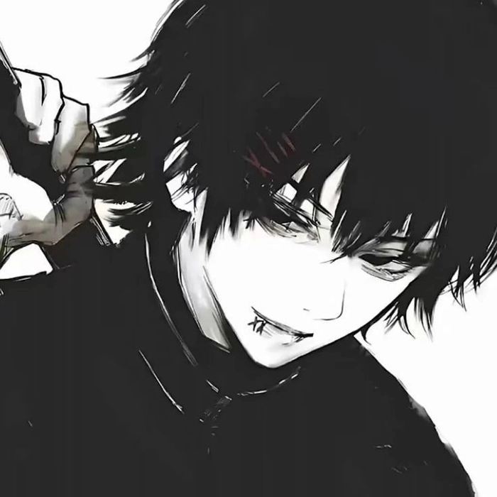 Fashion-inspired black anime boy PFP with deep background and character glow