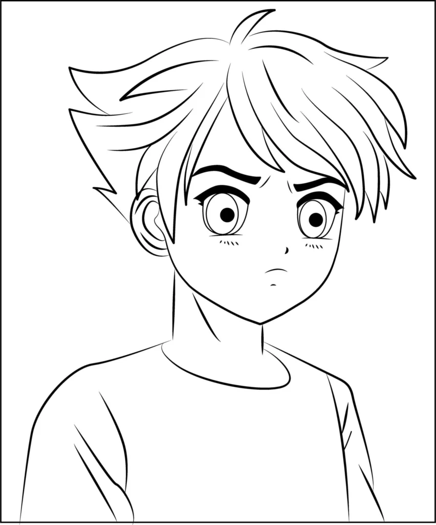 Monochrome anime boy avatar with sketch texture and expressive geometry