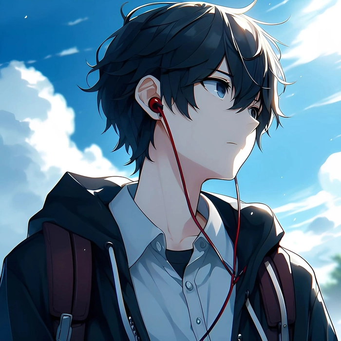 Anime boy avatar with simplified background ideal for Discord chat lists