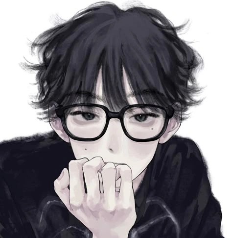 Reserved anime boy avatar with glasses detail and warm highlights