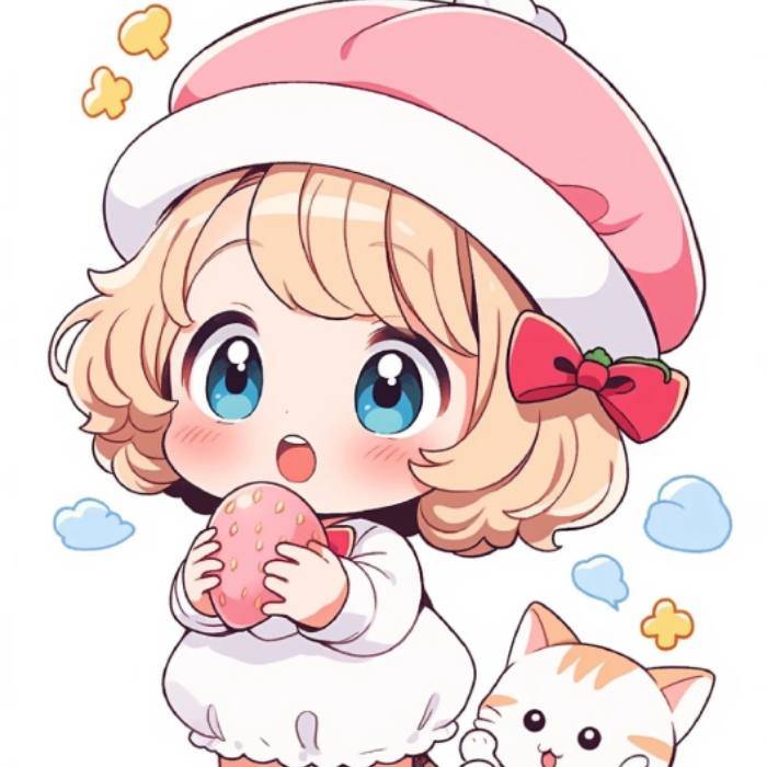 clean minimal cartoon chibi cat preppy