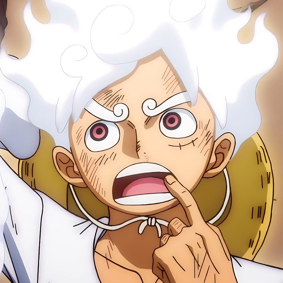 Luffy Gear 5 cool PFP bright glowing white tones