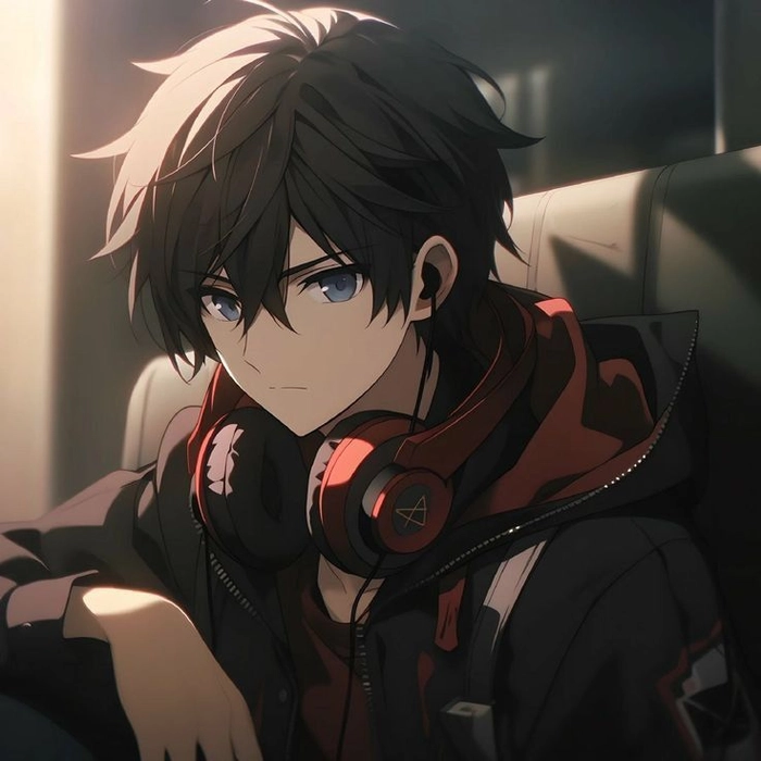 Friendly cute anime boy PFP with sparkle effects and warm lighting