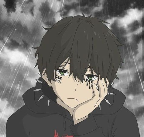 Depressed anime boy PFP with downward posture and faded desaturated color