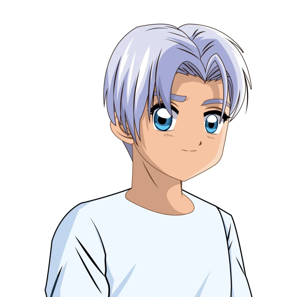 Dark emo anime boy avatar with analog texture overlay and distant gaze