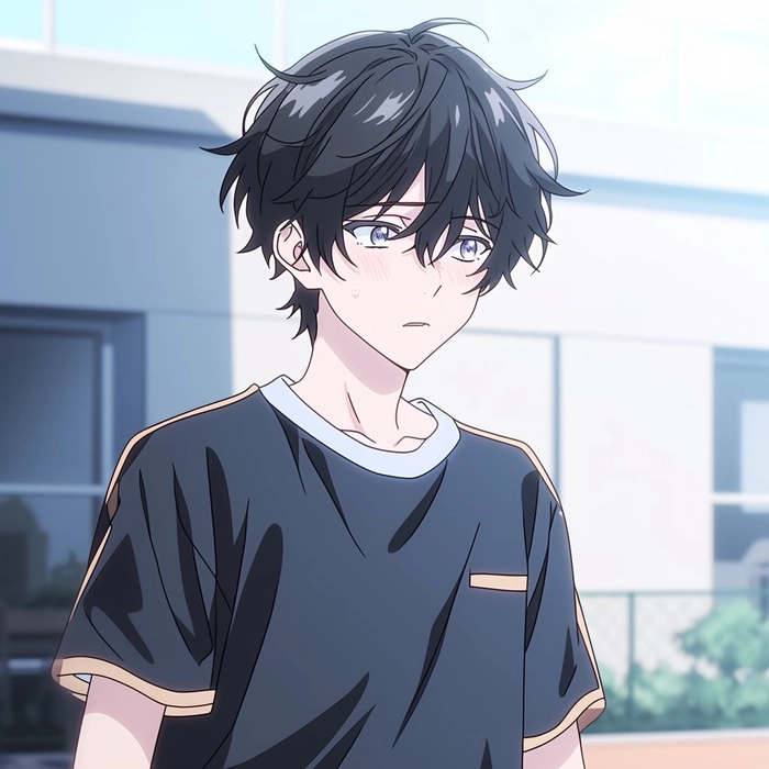 Handsome cute anime boy PFP with balanced symmetry and gentle charisma