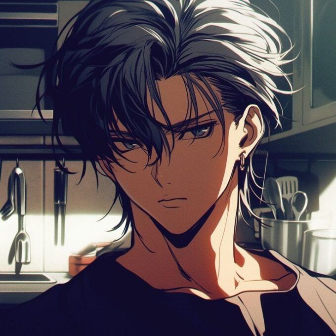 Hot anime boy PFP with intense gaze and dramatic facial definition