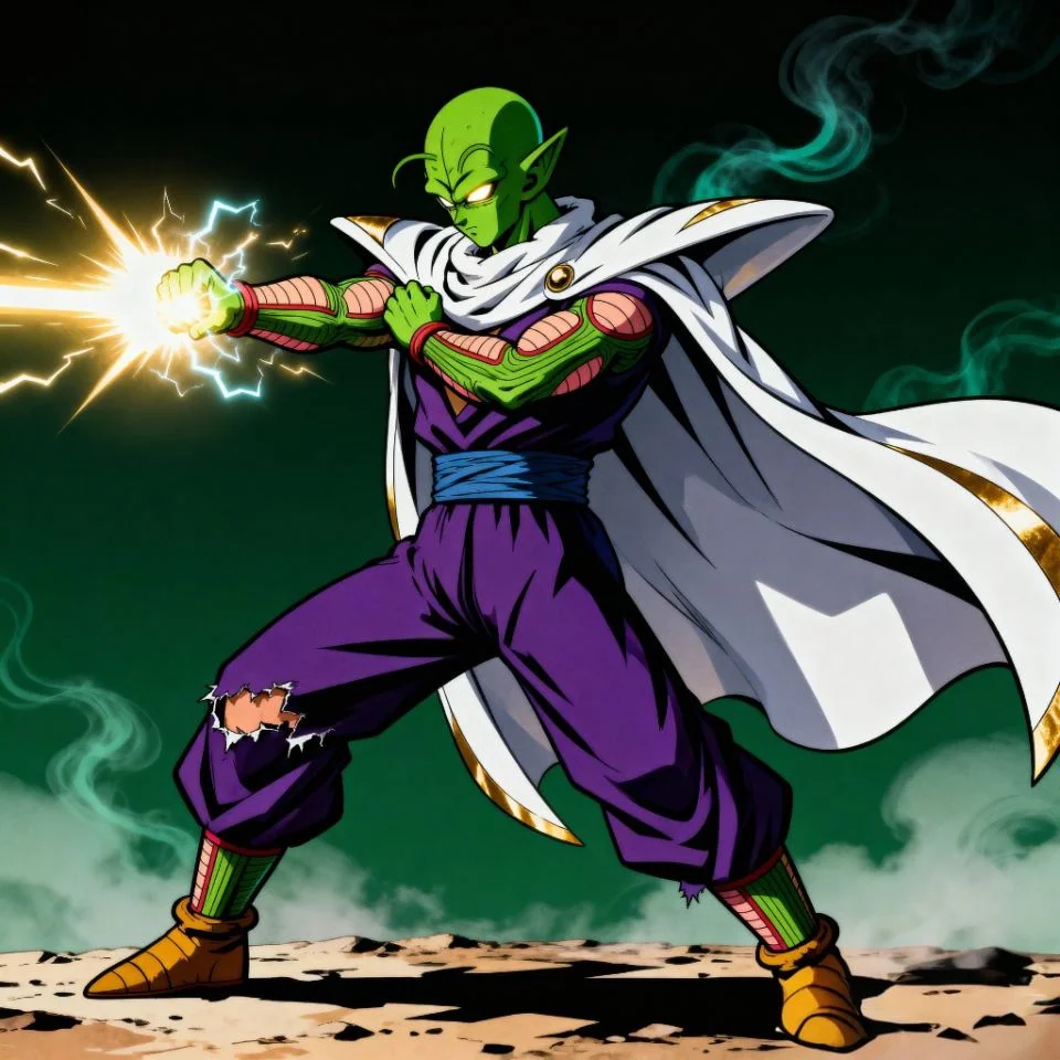Colorized Dragon Ball manga panel featuring Piccolo with vivid color grading