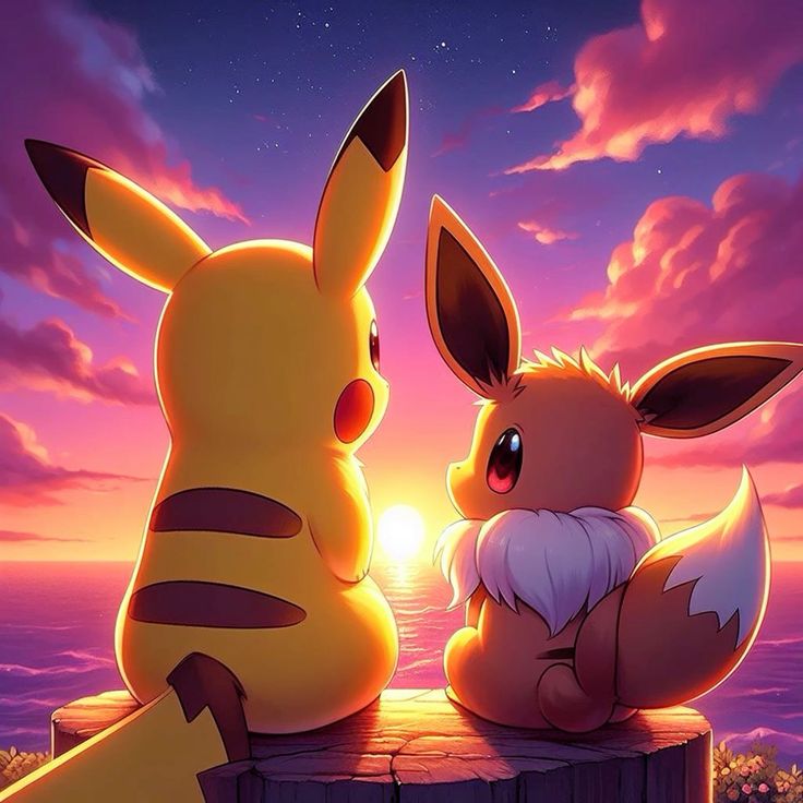 Pikachu and Eevee matching PFP pair with complementary colours and shared theme