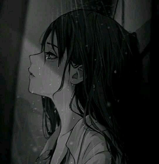Anime sad aesthetic PFP with rain environment and gentle gradient atmosphere