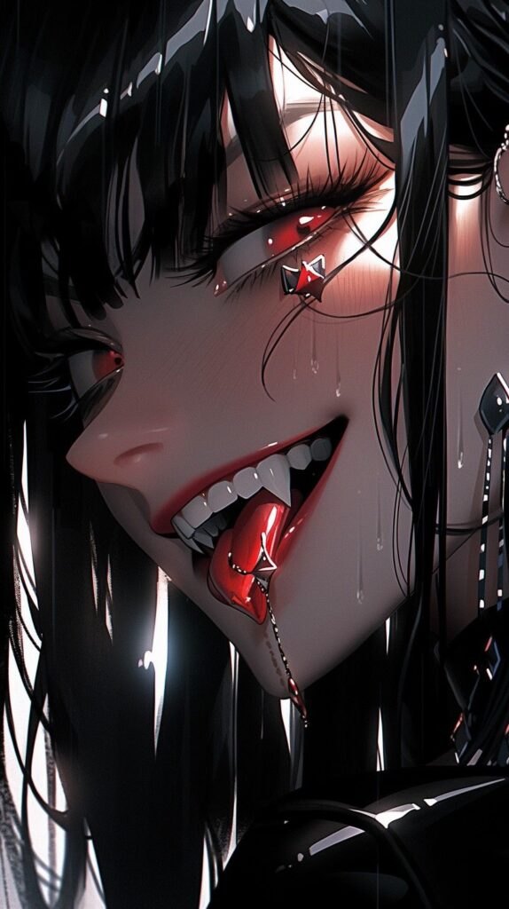 Vampire teeth PFP fangs close-up bold expression